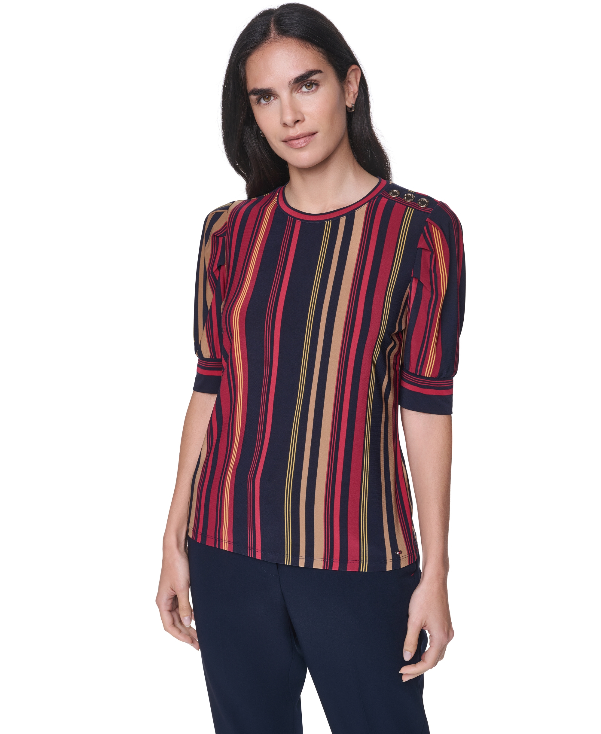 Tommy Hilfiger Women's Short-Sleeve Striped Top - Midnight Multi