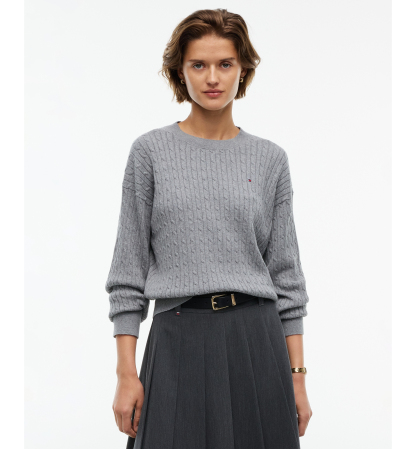 Tommy Hilfiger Women's Fine Gauge Cable-Knit Crewneck Sweater - Medium Grey Heather