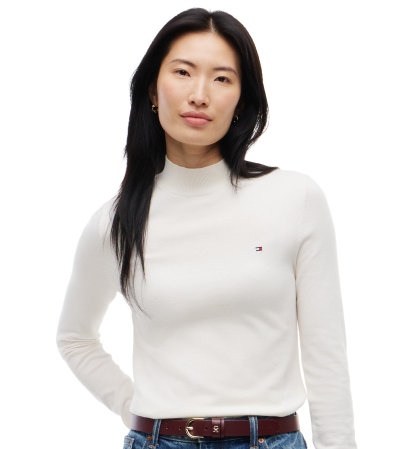 Tommy Hilfiger Women's Mock Neck Long-Sleeve Slim-Fit Sweater - Ivory Petal