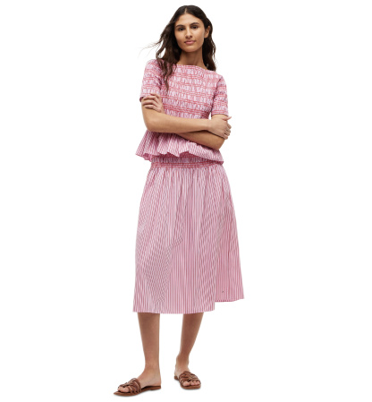 Tommy Hilfiger Women's Cotton Smocked Striped Midi Skirt - Pink Multi Stripe