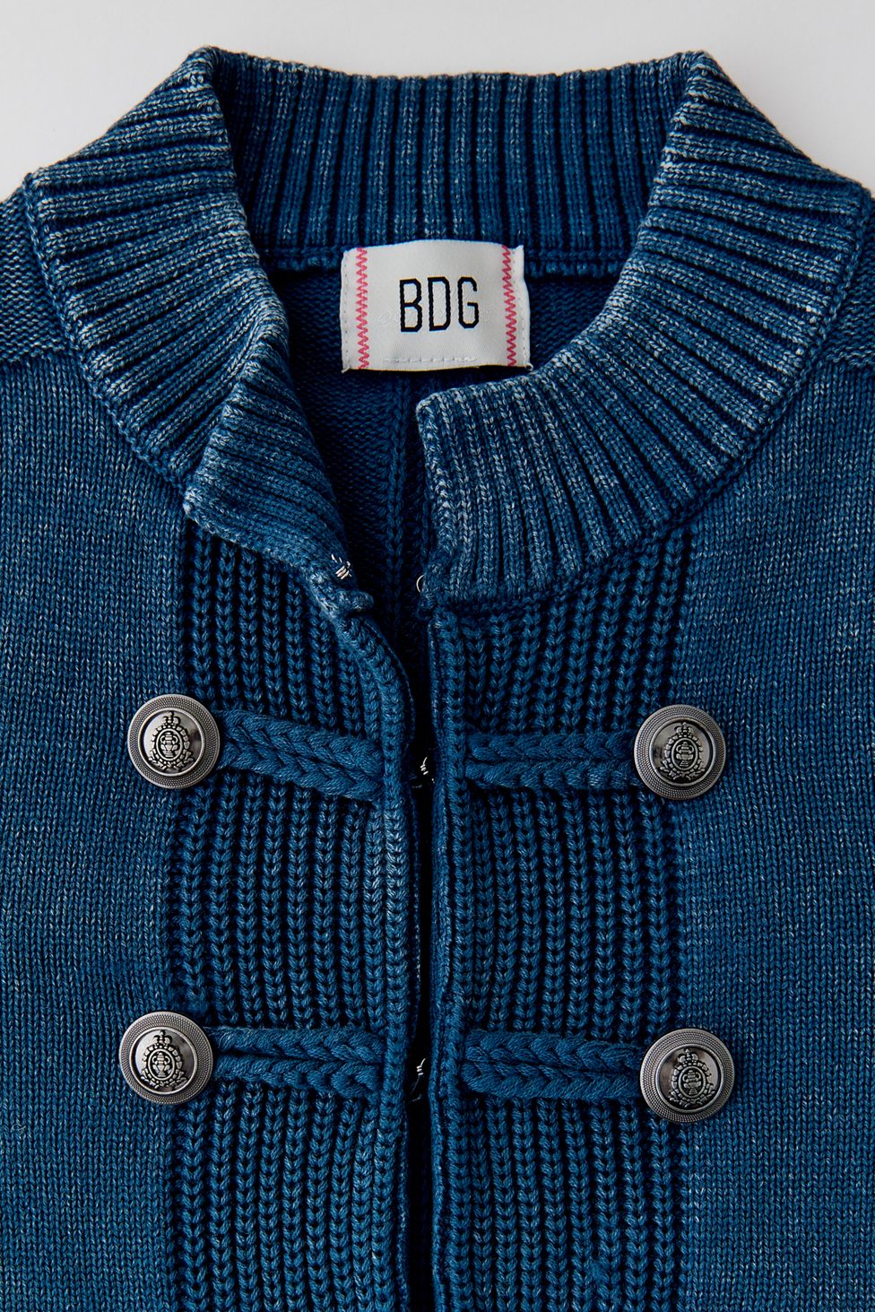 BDG Kellie Cadet Military Button Detail Sweater Jacket - Blue