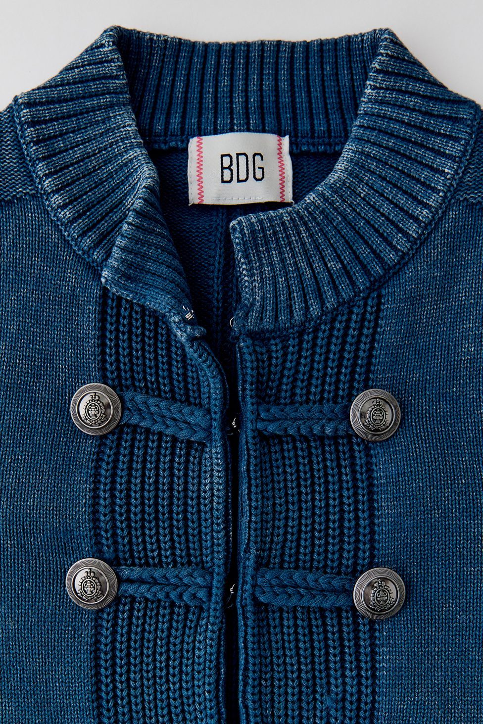 BDG Kellie Cadet Military Button Detail Sweater Jacket - Blue