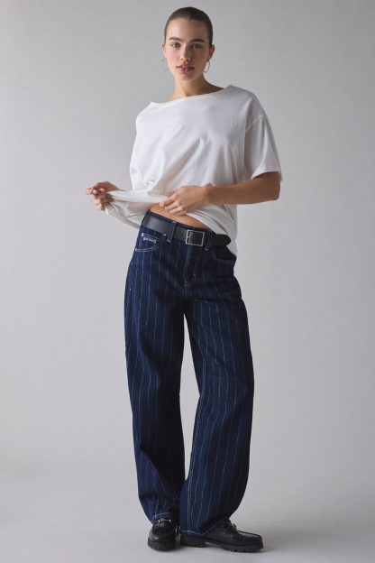 BDG Logan Printed Buckle Baggy Barrel Jeans - Tinted Pinstripe