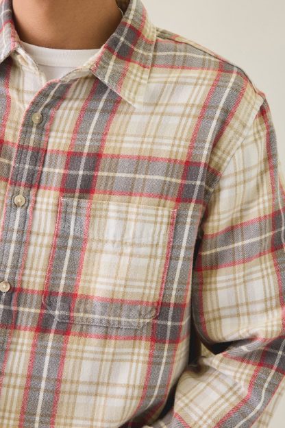 BDG Baggy Flannel Long Sleeve Shirt - Beige