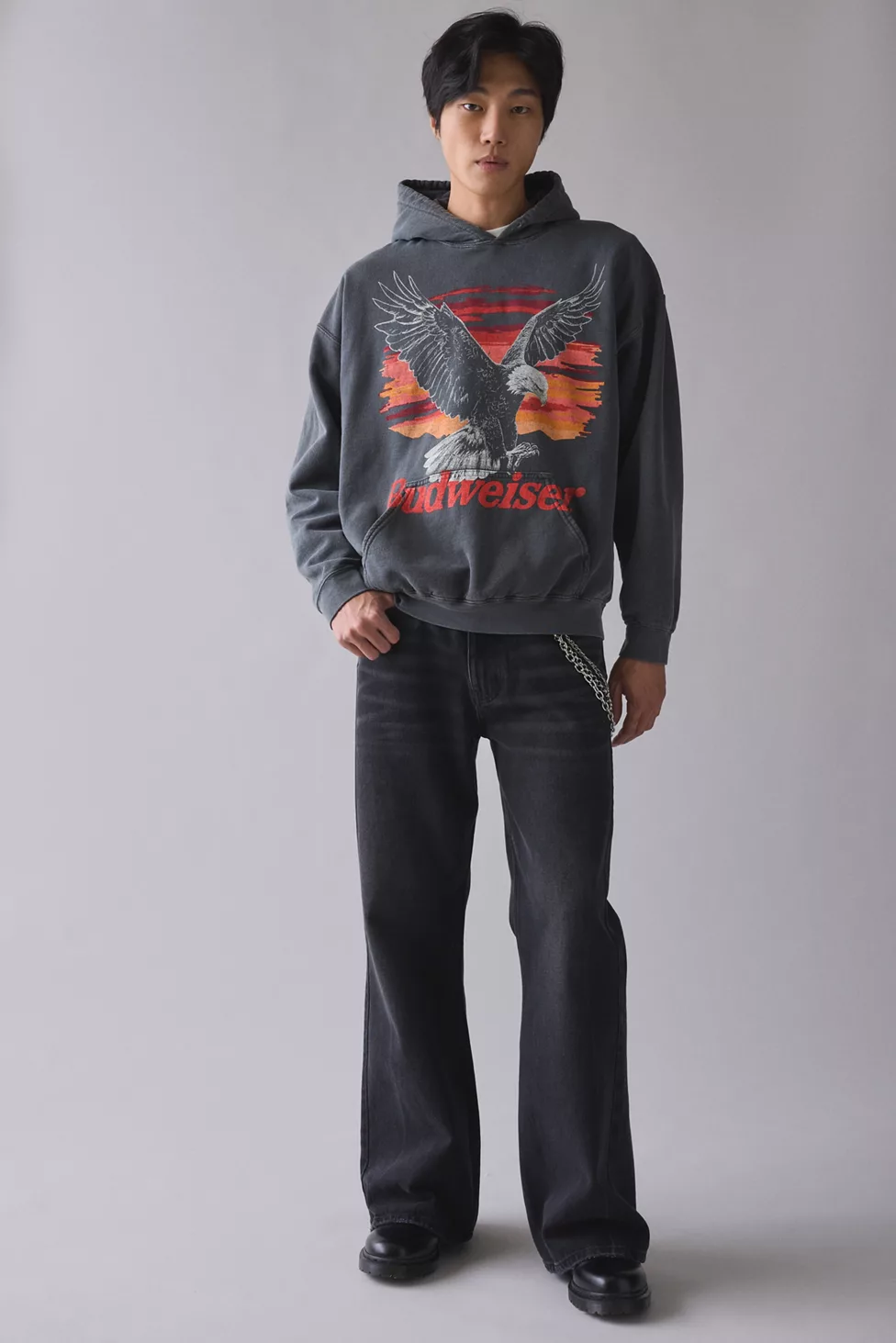 Budweiser Eagle Graphic Hoodie Sweatshirt - Washed Black