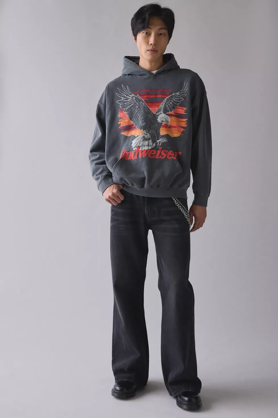 Budweiser Eagle Graphic Hoodie Sweatshirt - Washed Black