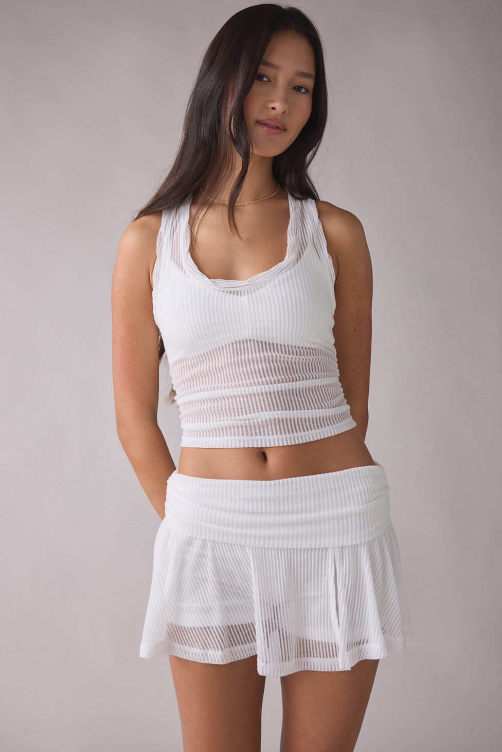 Out From Under Free Spirit Sheer Ribbed Foldover Mini Skort - White