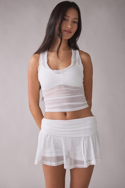 Out From Under Free Spirit Sheer Ribbed Foldover Mini Skort - White
