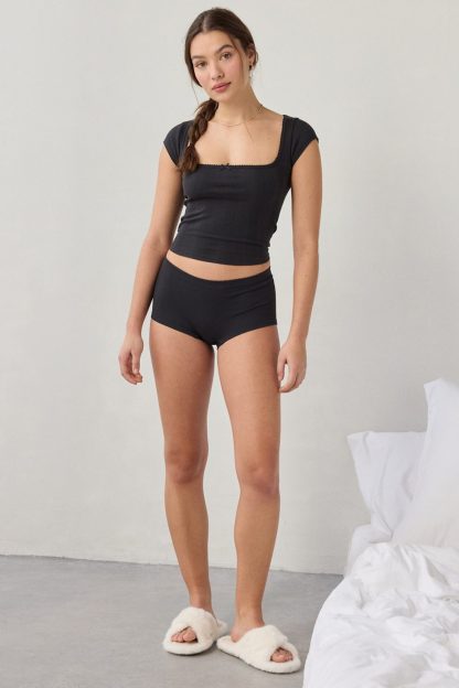 Out From Under Ribbed Seamless Boyshort Underwear - Black