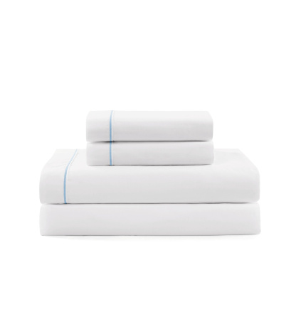 Tommy Hilfiger Solid 200-Thread Count Hem Stripe Cotton Percale Sheet Set - White/Boathouse Blue