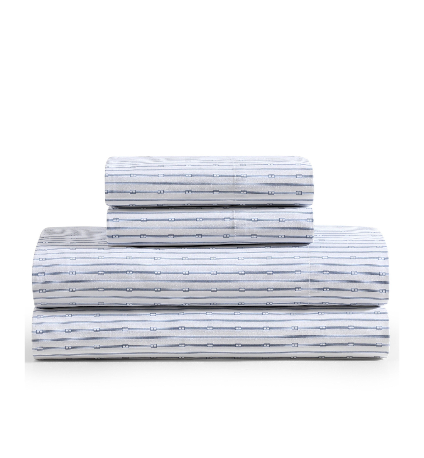 Tommy Hilfiger Printed 200-Thread Count Cotton Percale Sheet Set - Monogram Pastel Blue