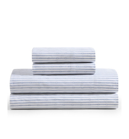 Tommy Hilfiger Printed 200-Thread Count Cotton Percale Sheet Set - Monogram Pastel Blue
