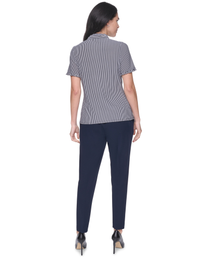 Tommy Hilfiger Women's Short-Sleeve Striped Ruffle Blouse - Midnight/Ivory