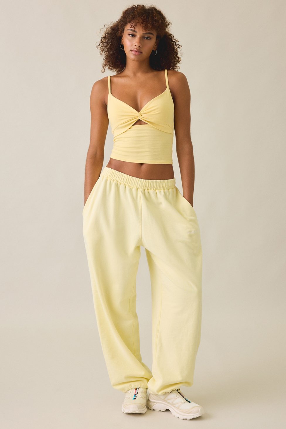 Out From Under Bec Twist-Front Cropped Cami - Light Yellow