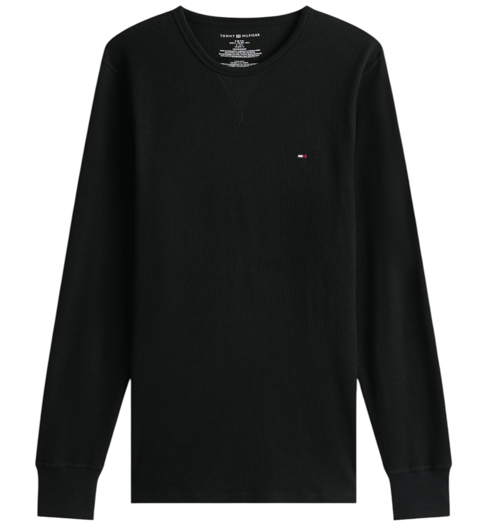 Tommy Hilfiger Men's Core Flag Long-Sleeve Crewneck Cotton Pajama T-Shirt - Black