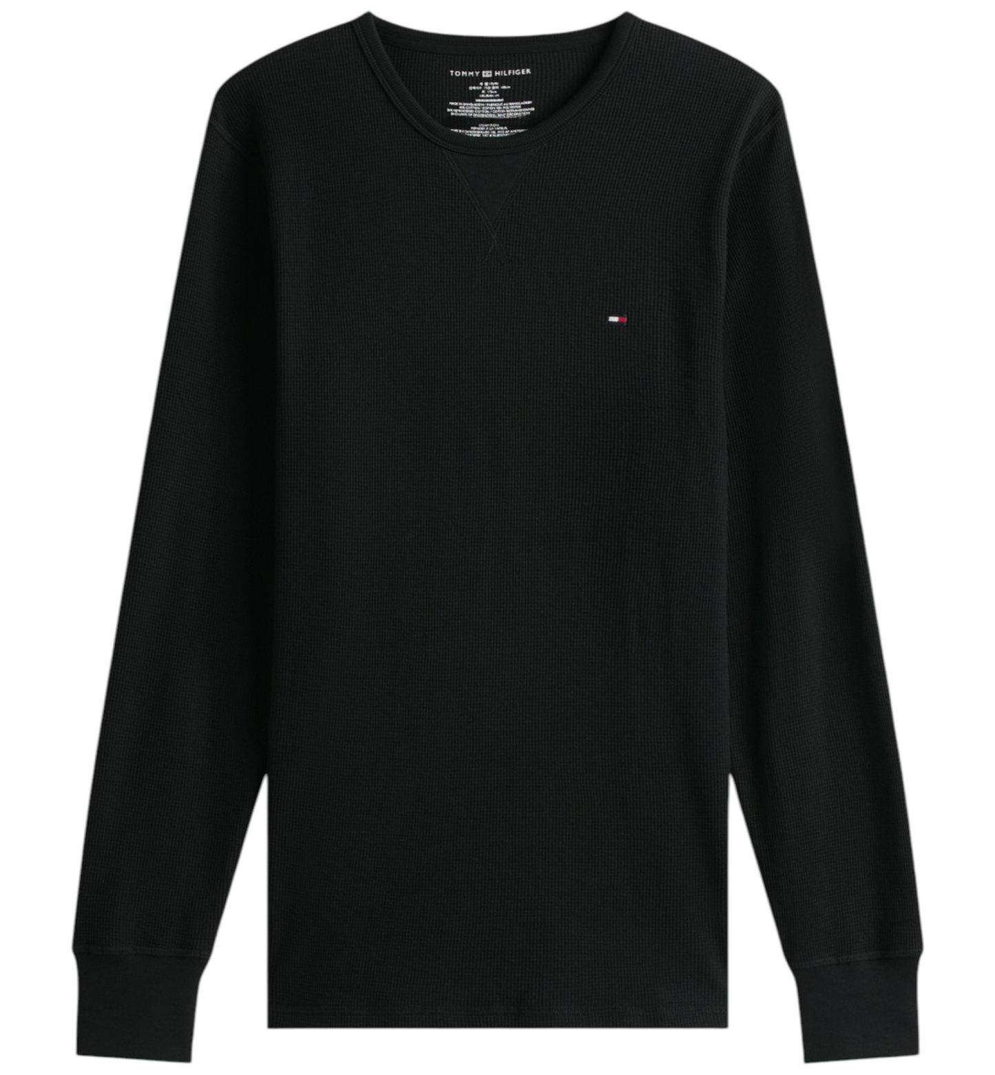 Tommy Hilfiger Men's Core Flag Long-Sleeve Crewneck Cotton Pajama T-Shirt - Black