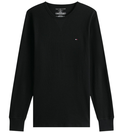 Tommy Hilfiger Men's Core Flag Long-Sleeve Crewneck Cotton Pajama T-Shirt - Black