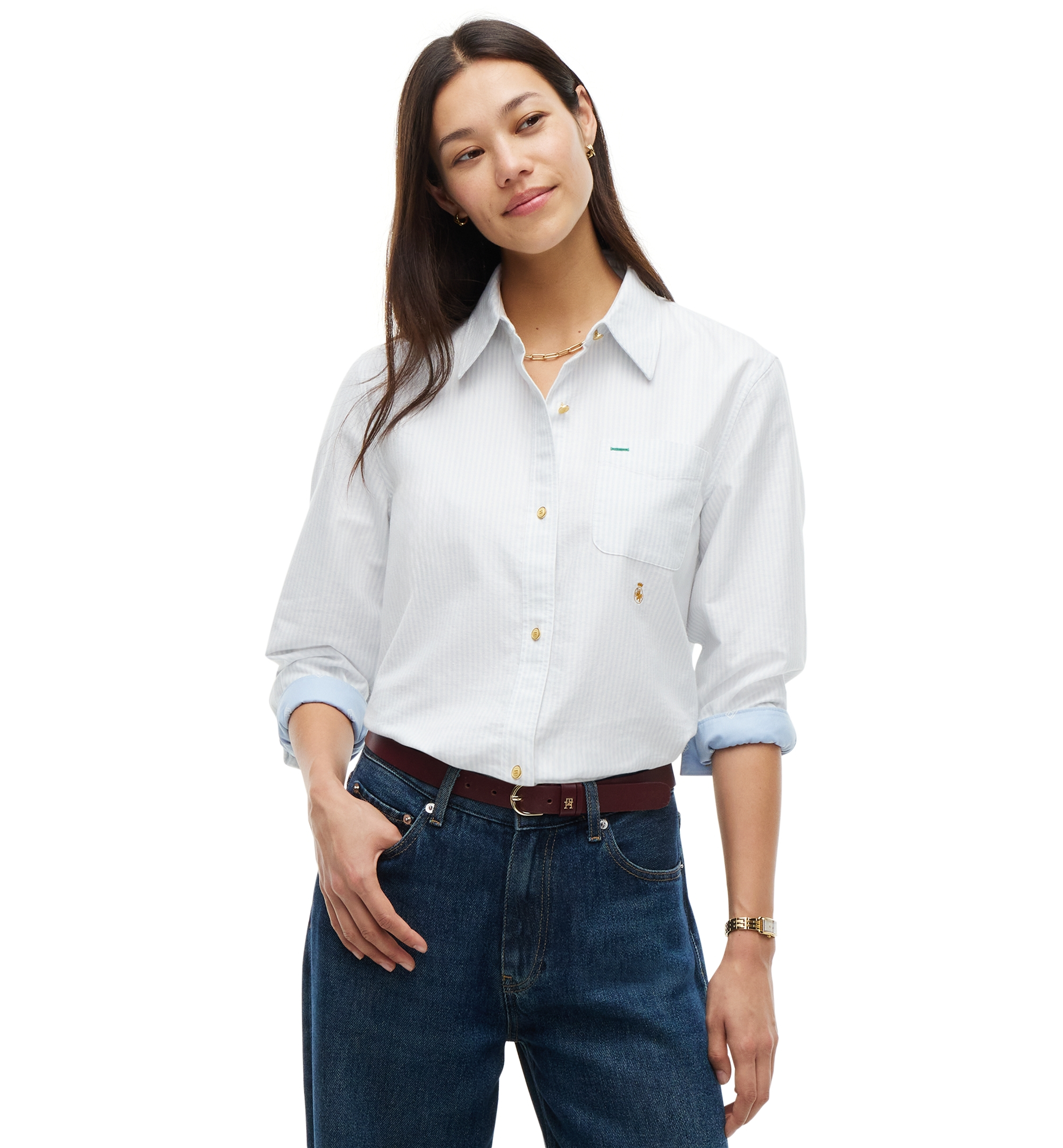 Tommy Hilfiger Women's American Icons Ithaca Long-Sleeve Oxford Shirt, Macy's Exclusive - Ecru/Ithaca Stripe Sky Blue