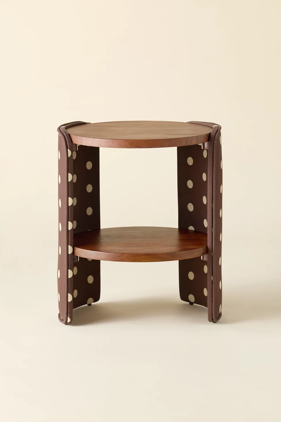 Jane Round Upholstered Storage Nightstand - Brown/Ivory Polka Dot