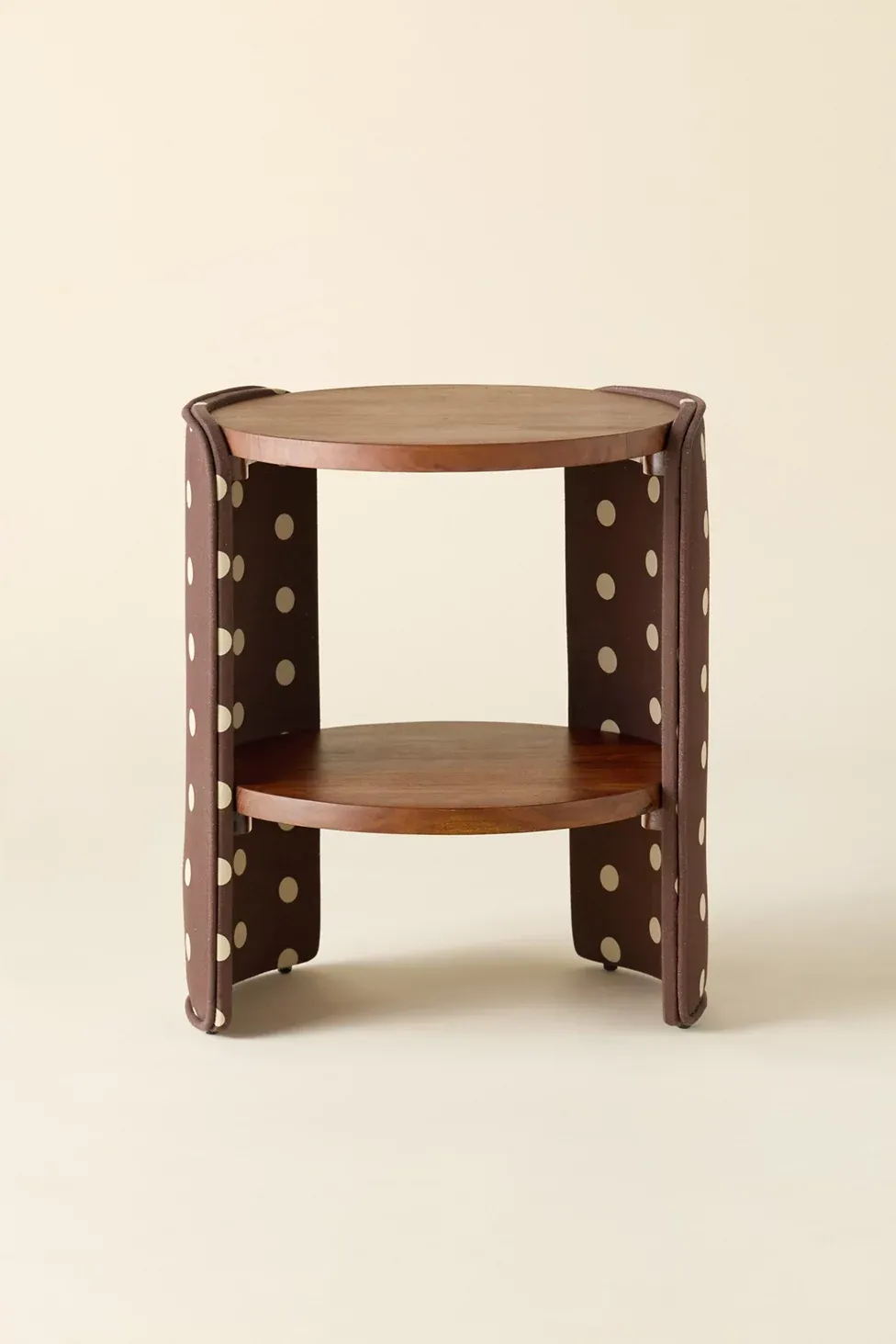 Jane Round Upholstered Storage Nightstand - Brown/Ivory Polka Dot