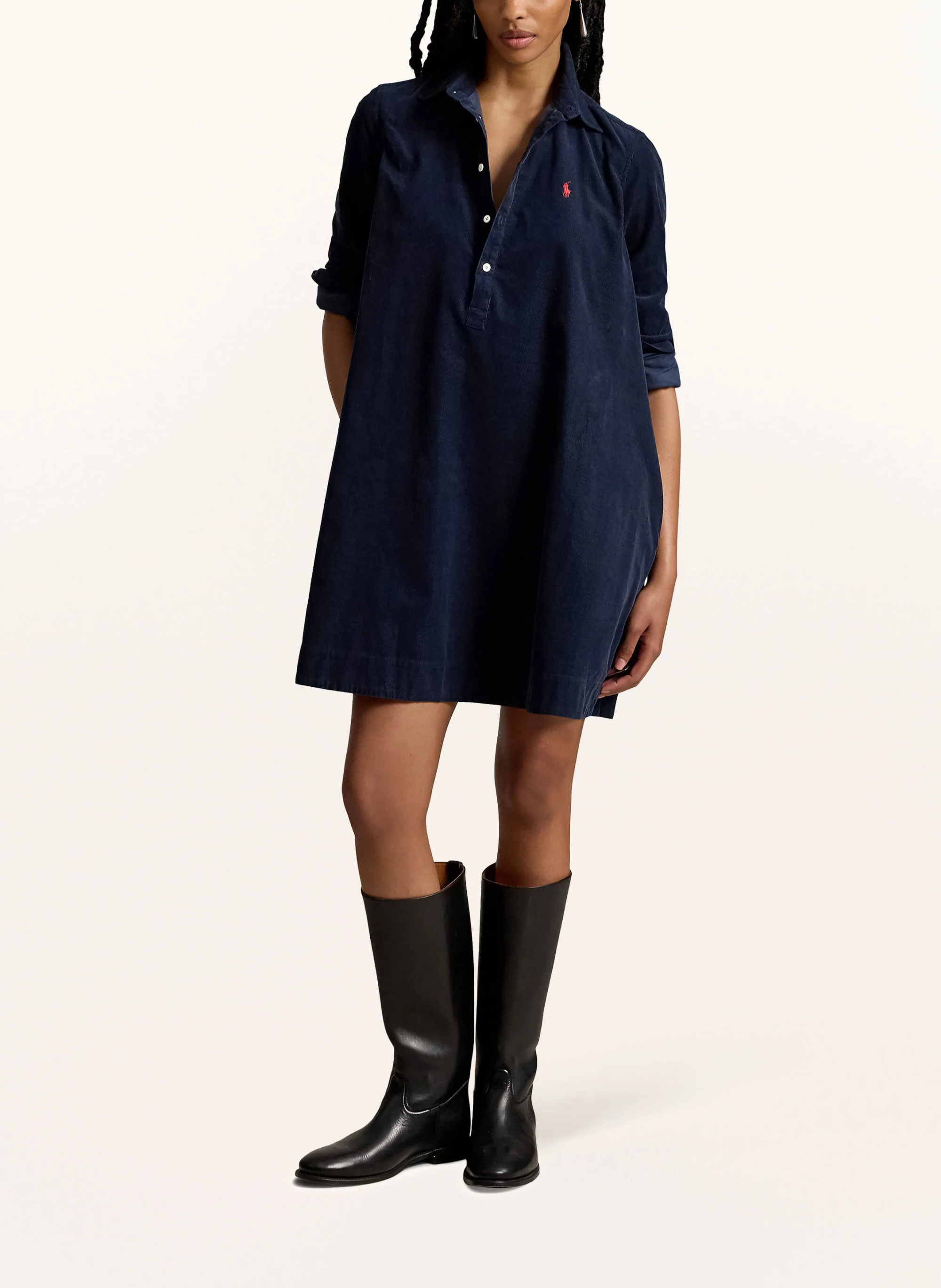 POLO RALPH LAUREN Hemdblusenkleid aus Cord – DUNKELBLAU