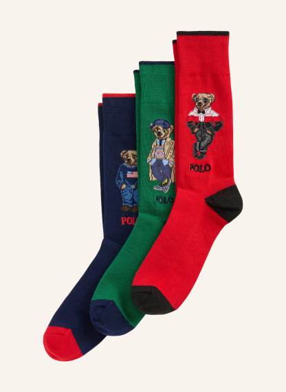 POLO RALPH LAUREN 3er-Pack Socken mit Geschenkbox – ROT / GRÜN / DUNKELBLAU