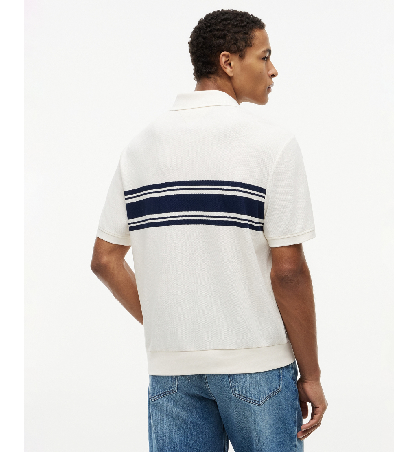 Tommy Hilfiger Men's Placed Breton Stripe Polo Shirt - Ivory Petal