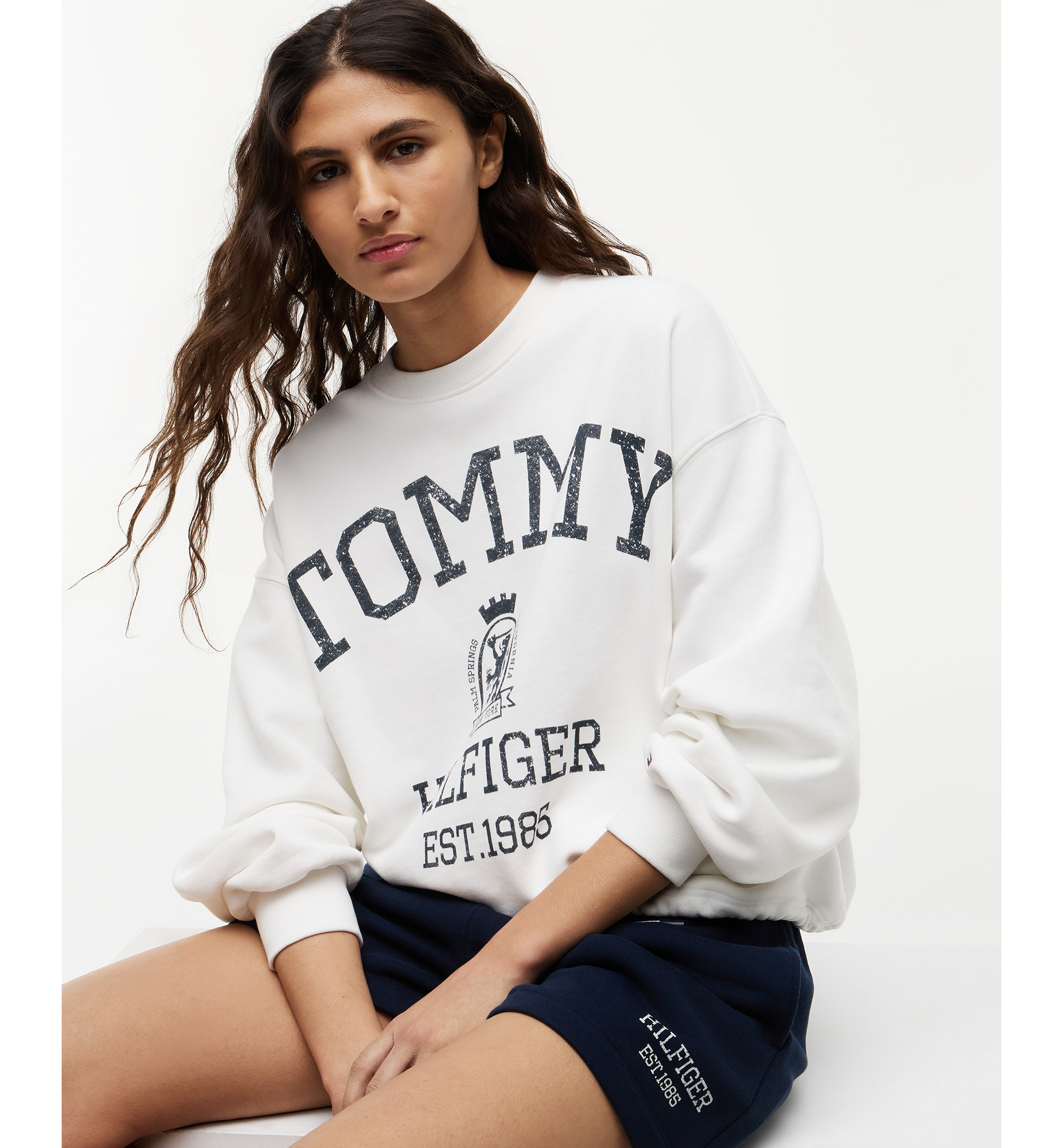 Tommy Hilfiger Women's Cotton-Blend Round Neck Sweatshirt - Ecru