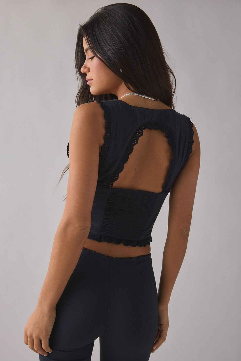 Kimchi Blue It's A Vibe Eyelet Lace Trim Corset Tank Top - Black