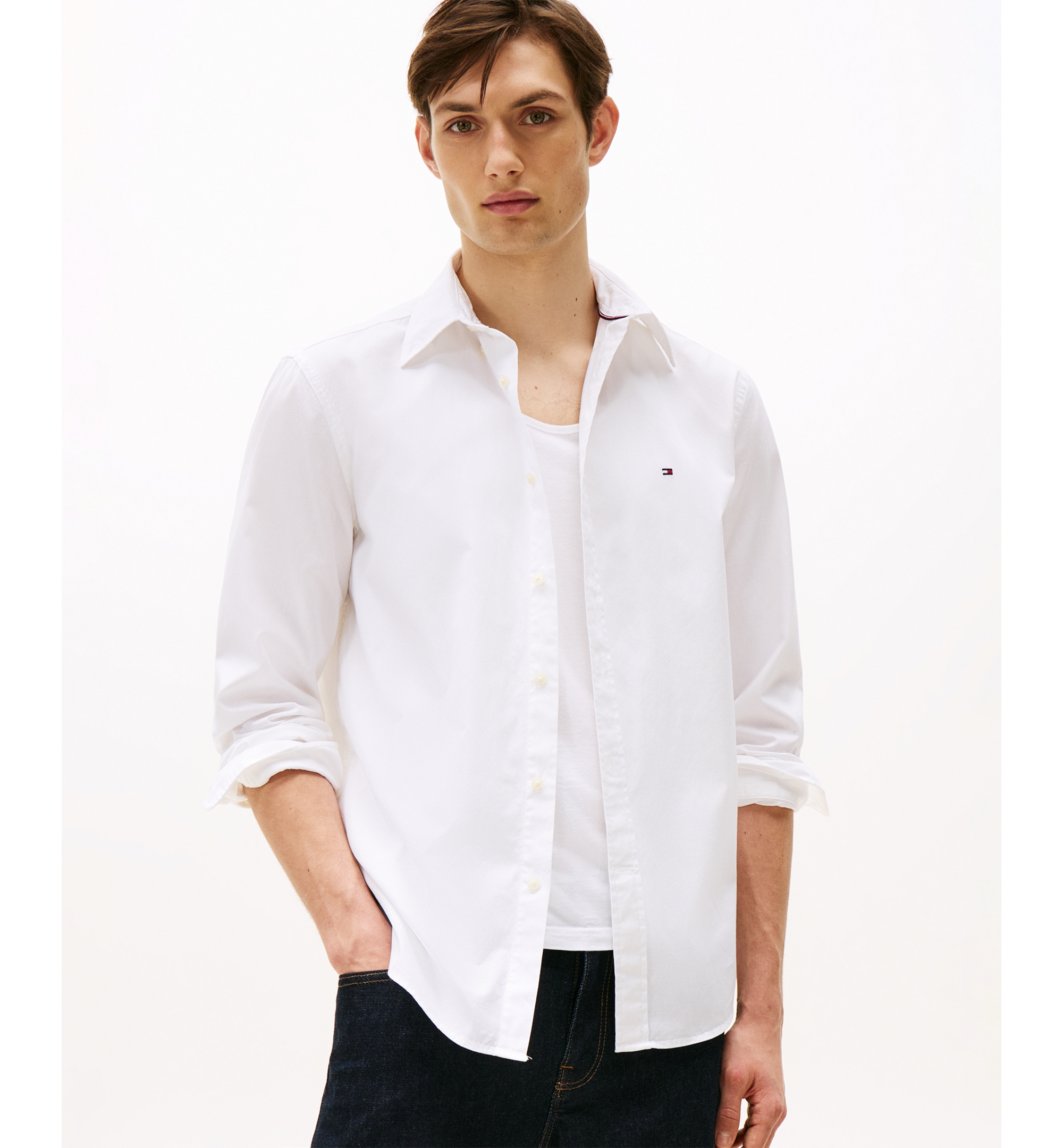 Tommy Hilfiger Men's Regular-Fit Stretch Poplin Button-Down Shirt - White