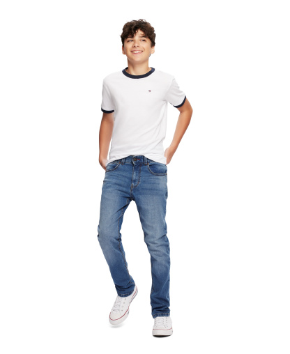 Tommy Hilfiger Boys' 2T-7 Contrast Trim Embroidered Logo Ken T-Shirt - White