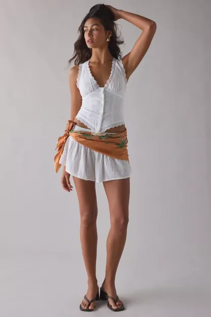 Kimchi Blue It's A Vibe Eyelet Lace Trim Corset Tank Top - White
