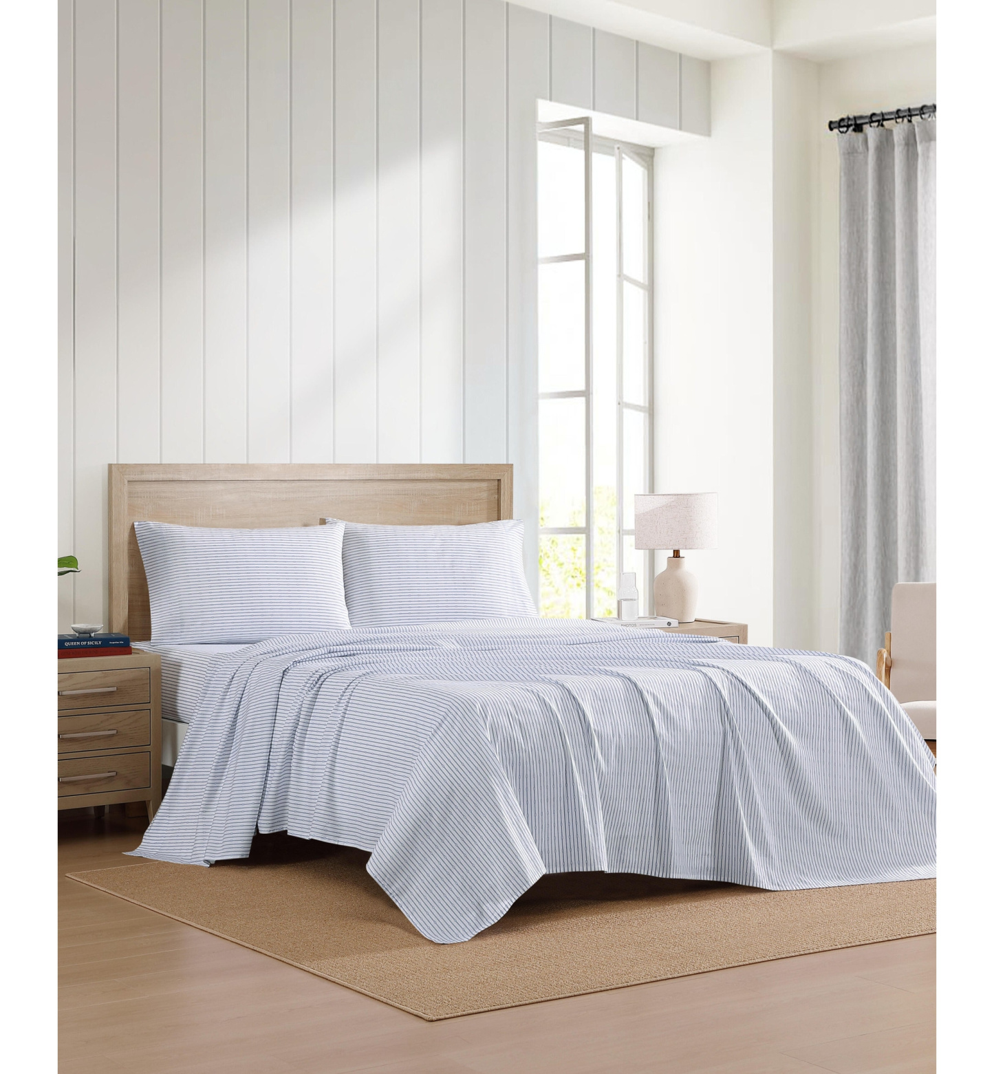 Tommy Hilfiger Printed 200-Thread Count Cotton Percale Sheet Set - Monogram Pastel Blue
