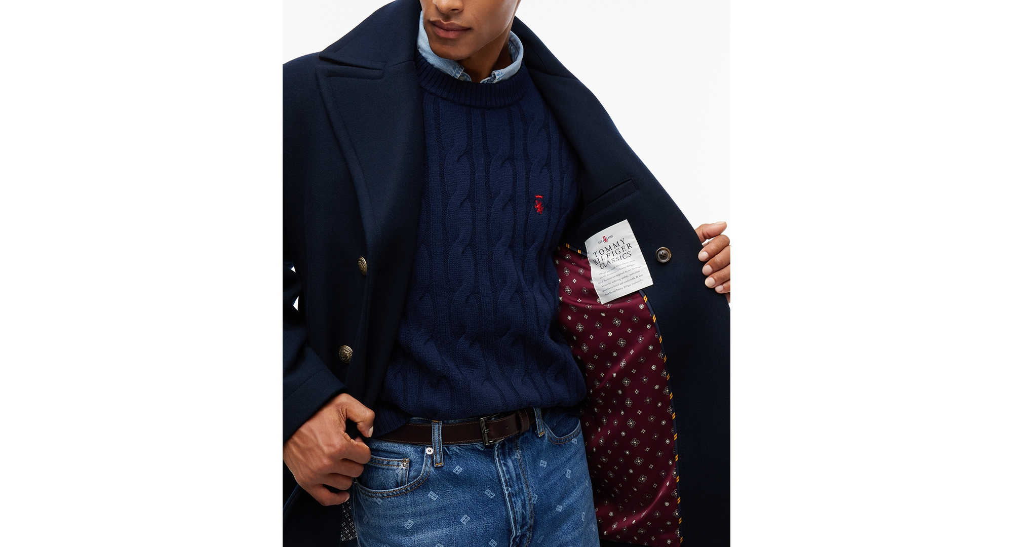 Tommy Hilfiger Men's American Icons Classic Patchwork-Lined Wool Peacoat, Macy’s Exclusive - Dark Blue