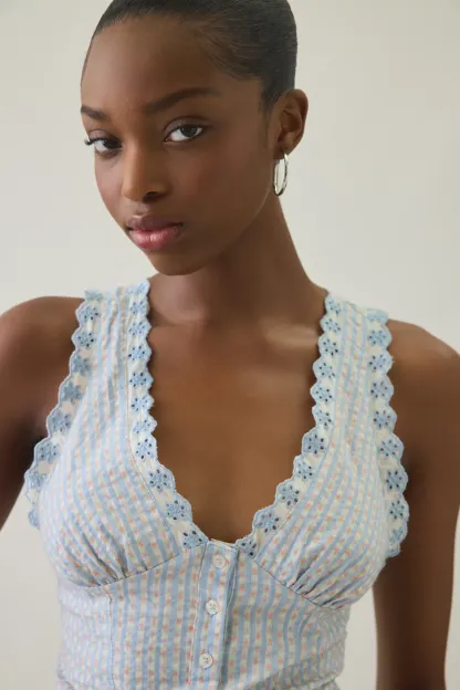 Kimchi Blue It's A Vibe Eyelet Lace Trim Corset Tank Top - Blue Multi