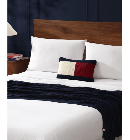Tommy Hilfiger Rib Knit Flag Novelty Decorative Pillow, 11" x 18" - Core Navy, Red, White