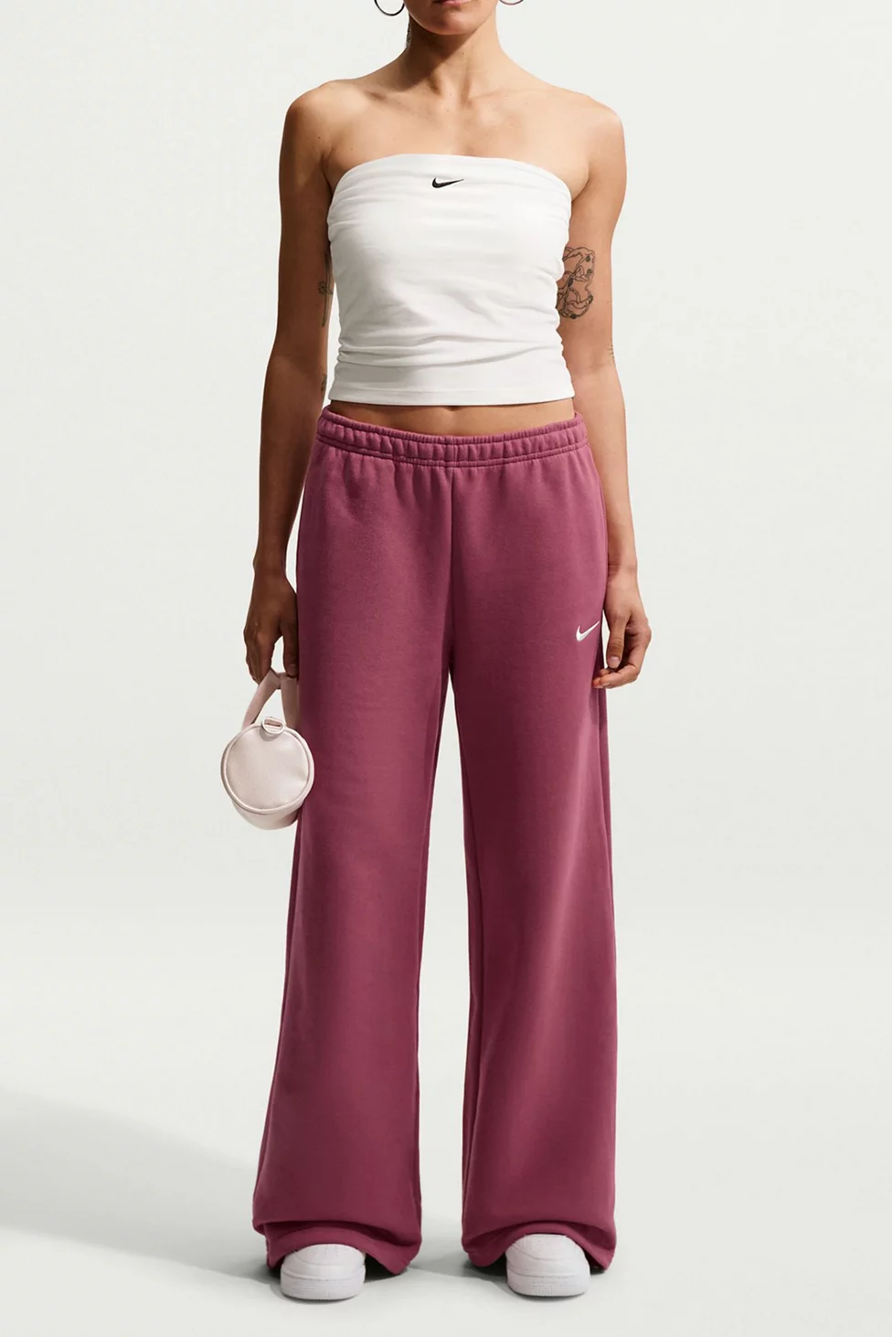 Nike Studio Fleece Mid-Rise Wide Leg Pants - Maroon