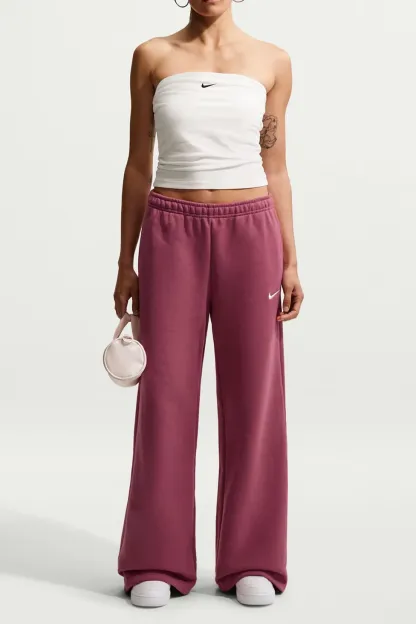 Nike Studio Fleece Mid-Rise Wide Leg Pants - Maroon