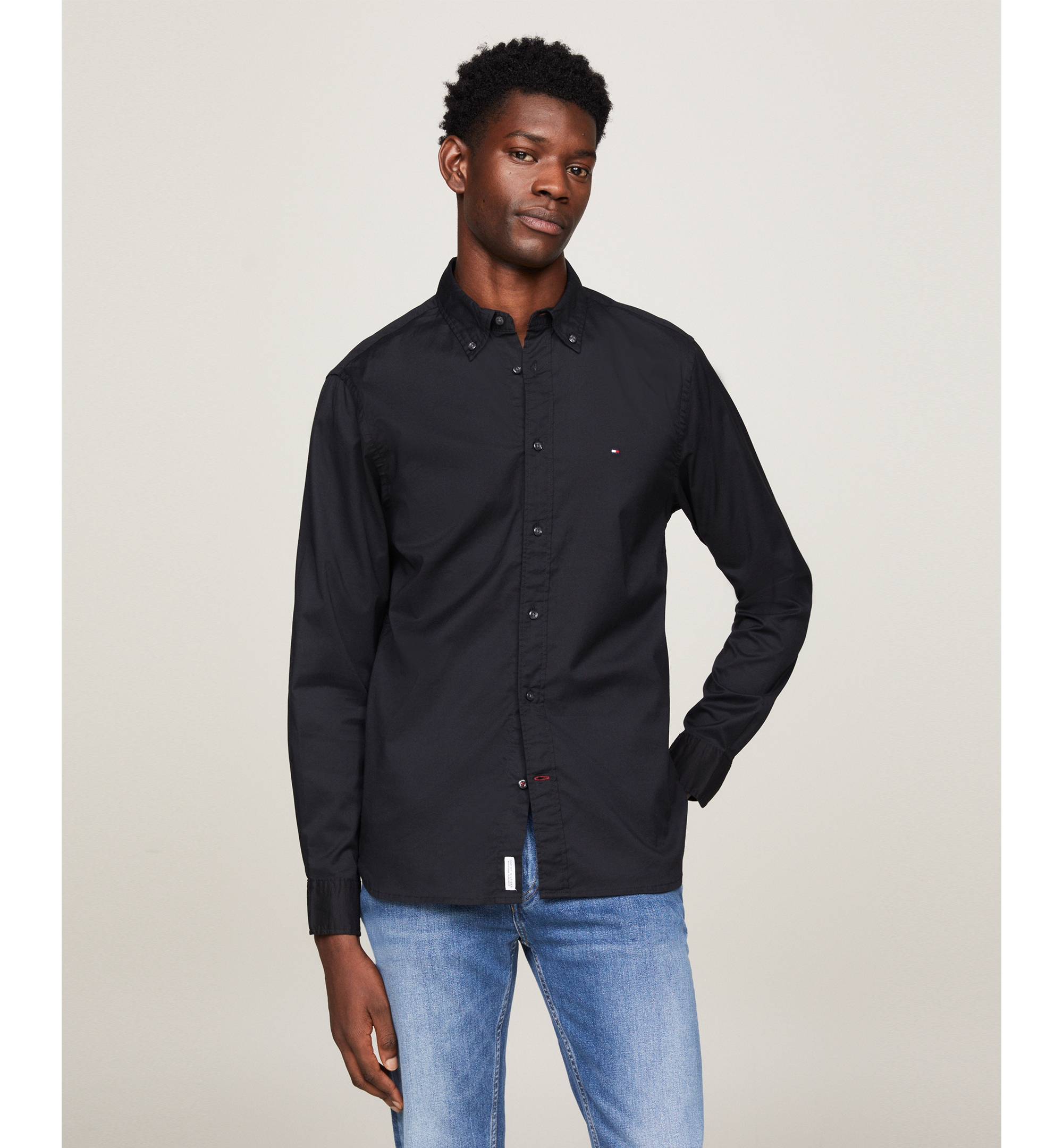 Tommy Hilfiger Men's Regular-Fit Stretch Poplin Button-Down Shirt - Black
