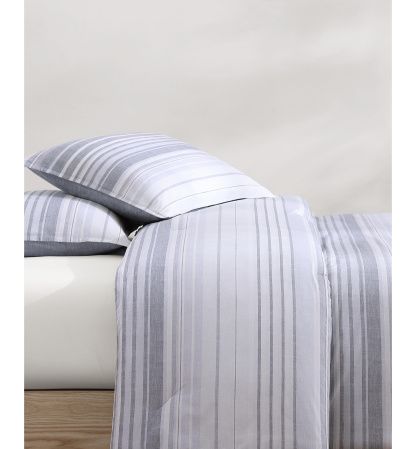 Tommy Hilfiger Bold Stripe Textured Cotton Duvet Cover Set - White, Soft Gray