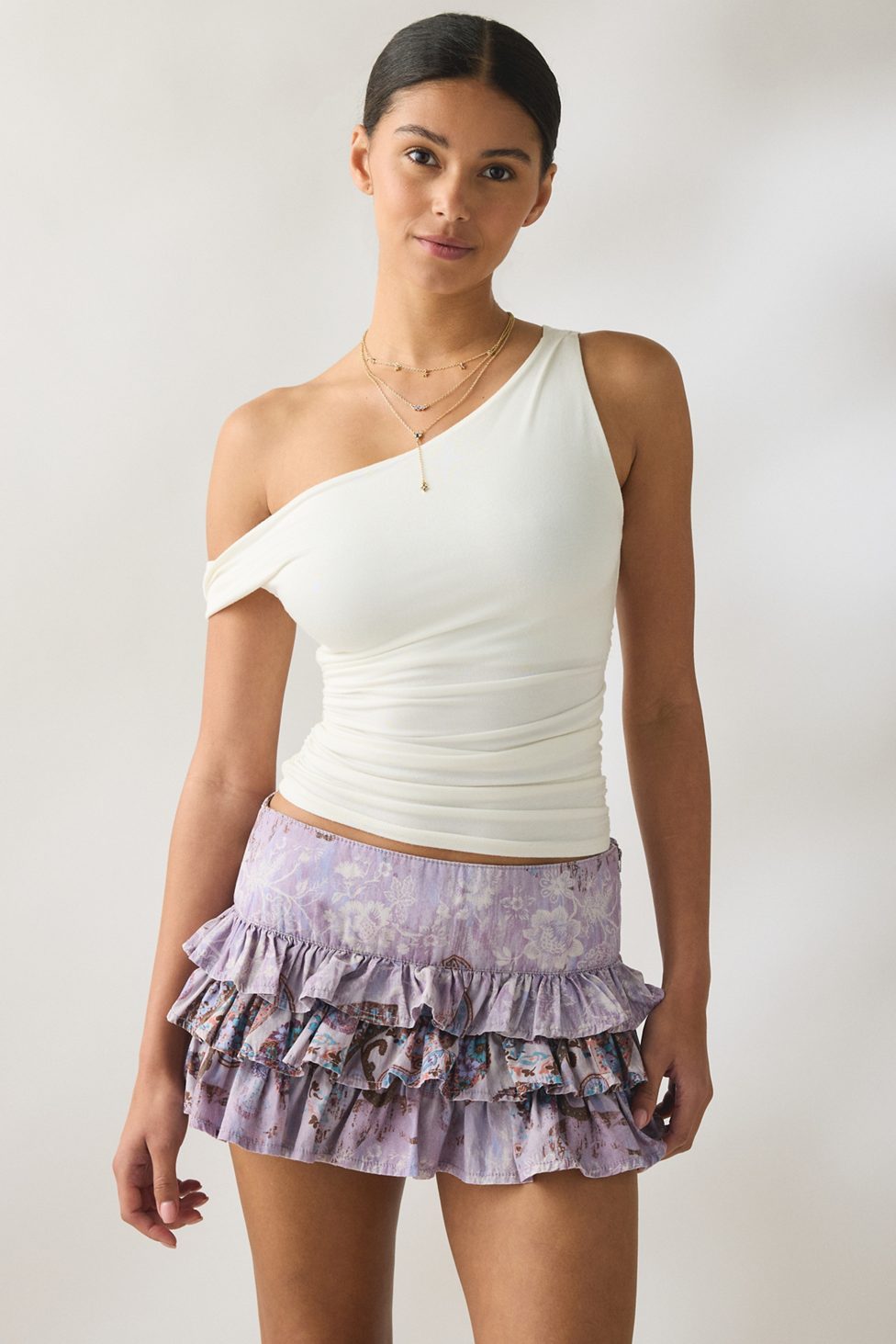 Kimchi Blue Painted Blooms Ruffle Mini Skirt - Purple Multi