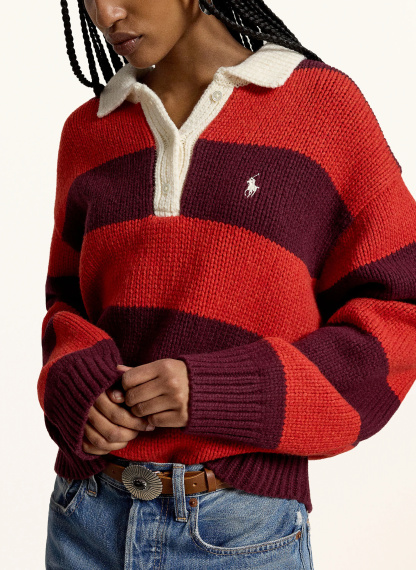 POLO RALPH LAUREN Strick-Poloshirt – ROT / ECRU / DUNKELLILA