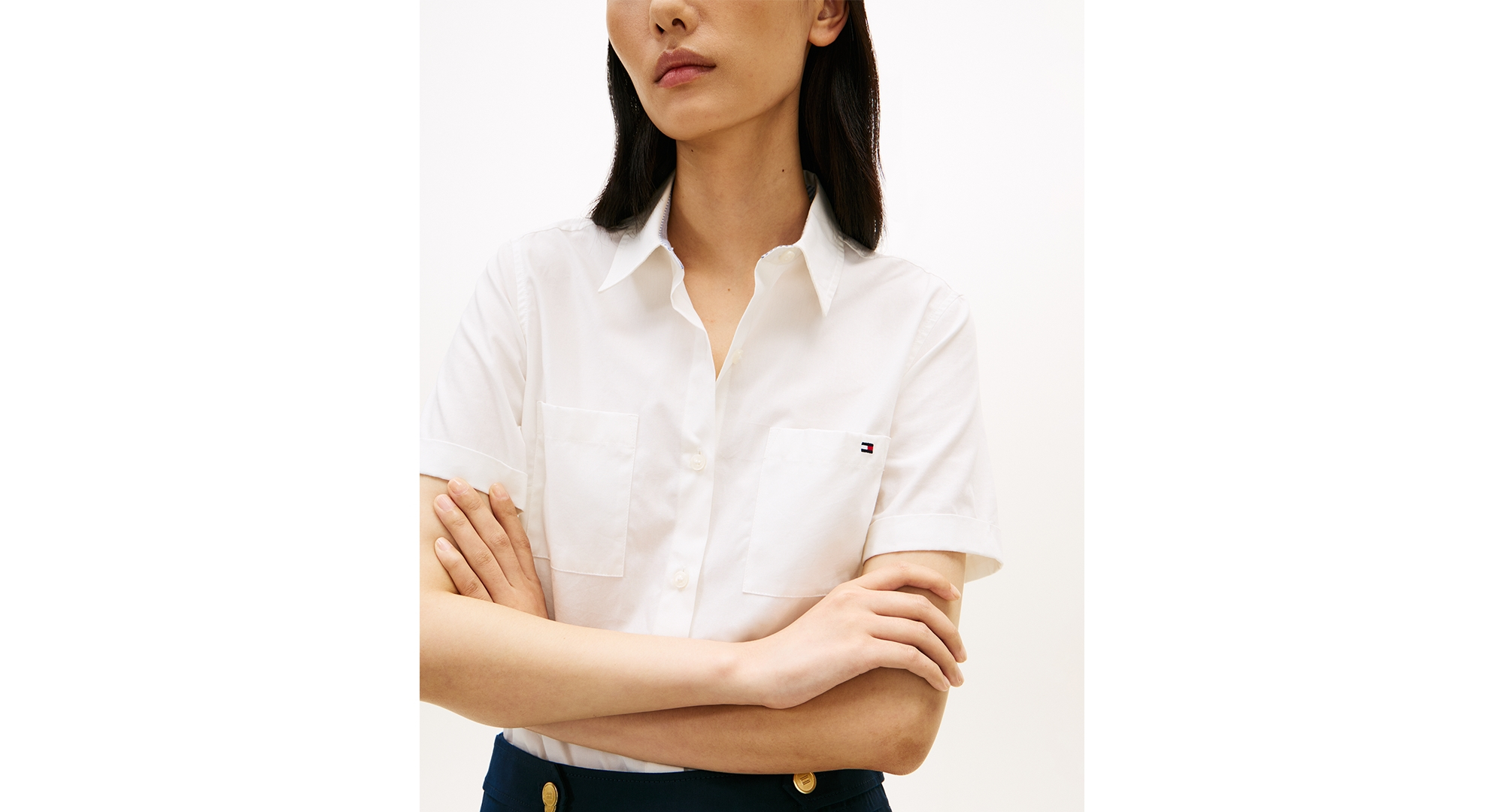 Tommy Hilfiger Women's Classic Poplin Short-Sleeve Shirt - Ecru