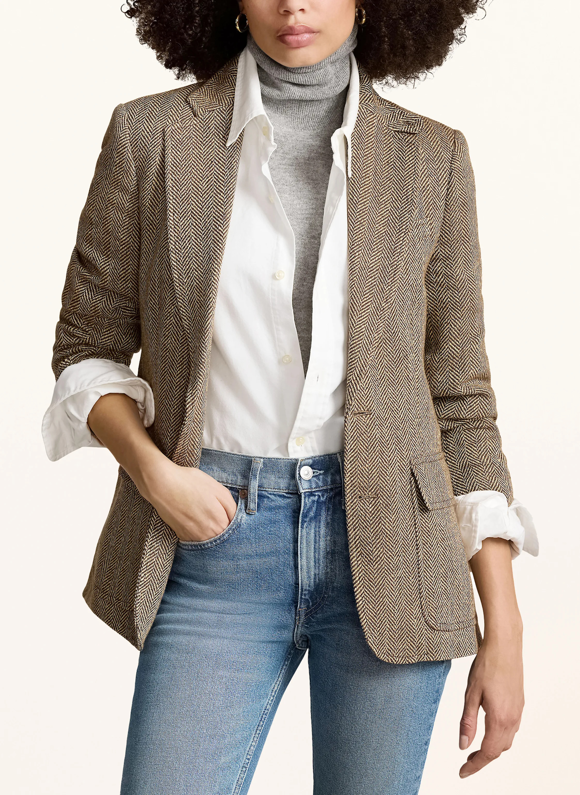 POLO RALPH LAUREN Blazer mit Leinen – BRAUN / DUNKELBRAUN