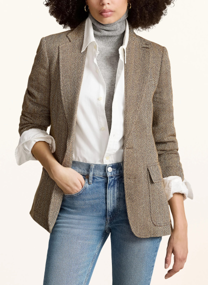 POLO RALPH LAUREN Blazer mit Leinen – BRAUN / DUNKELBRAUN