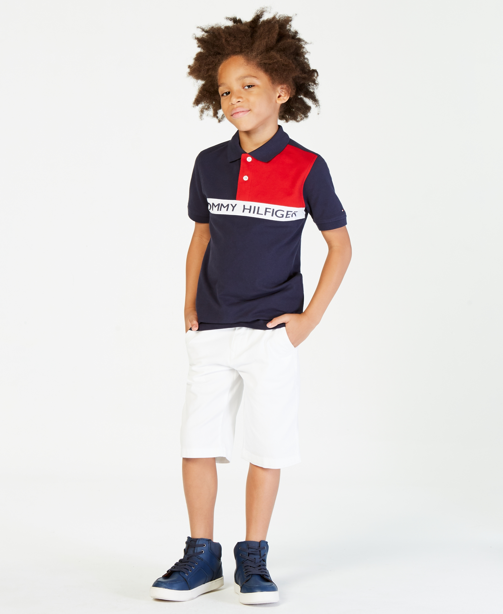 Tommy Hilfiger Boys' 8-20  Logo Graphic Colorblock Polo - Swim Navy
