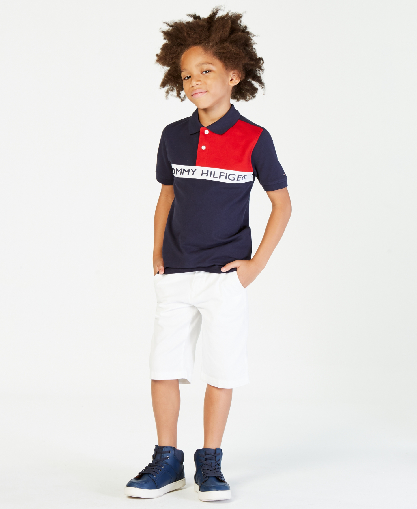 Tommy Hilfiger Boys' 8-20  Logo Graphic Colorblock Polo - Swim Navy