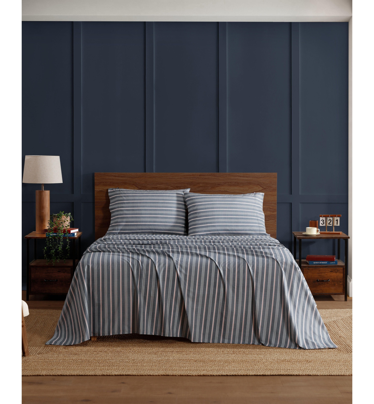 Tommy Hilfiger Printed 200-Thread Count Cotton Percale Sheet Set - Sullivan Stripe Gray