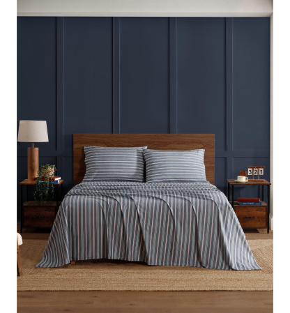 Tommy Hilfiger Printed 200-Thread Count Cotton Percale Sheet Set - Sullivan Stripe Gray