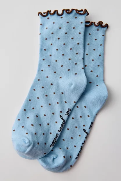 Out From Under Lettuce-Edge Polka Dot Socks - Blue + Brown Polka Dot